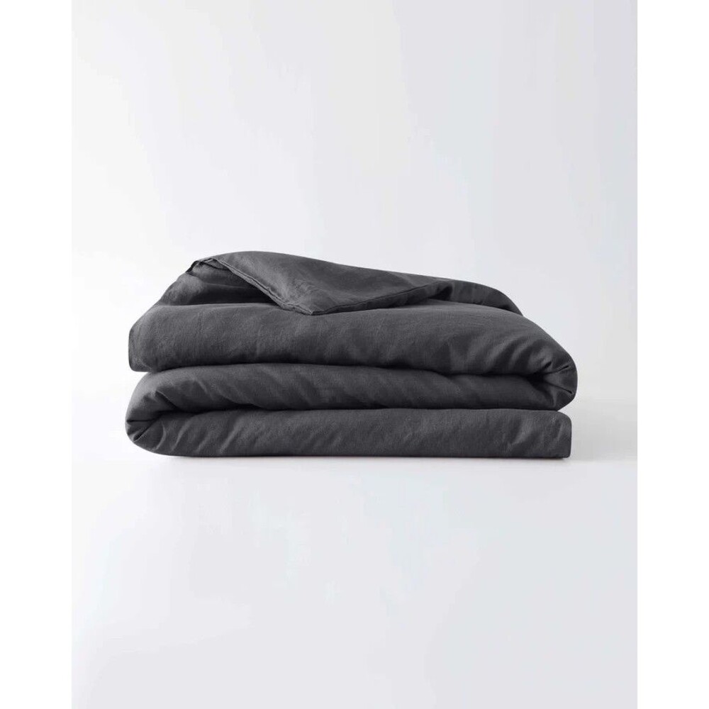 Baloo French Linen Full Queen 60x80 Duvet Cover Charcoal & Standard Shams Set